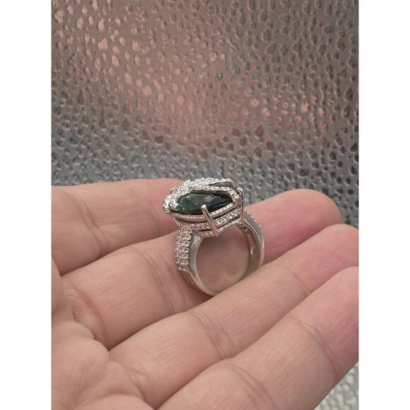 DSMK 925 Sterling Silver CZ EMERALD Ring Size 7